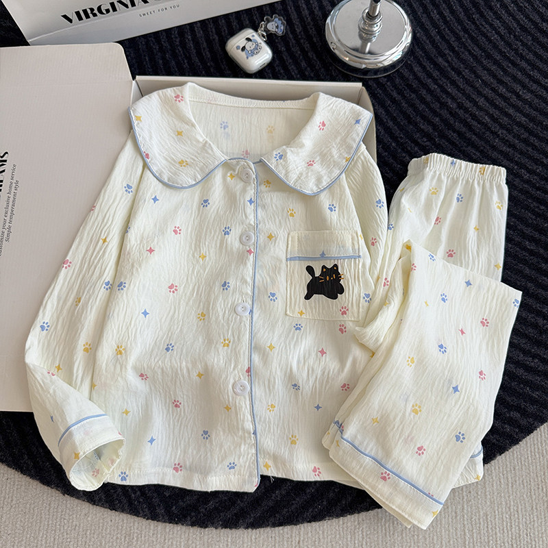 睡衣女孩春秋季长袖云朵棉十一睡裤学生冬天草莓空调服十二岁儿童