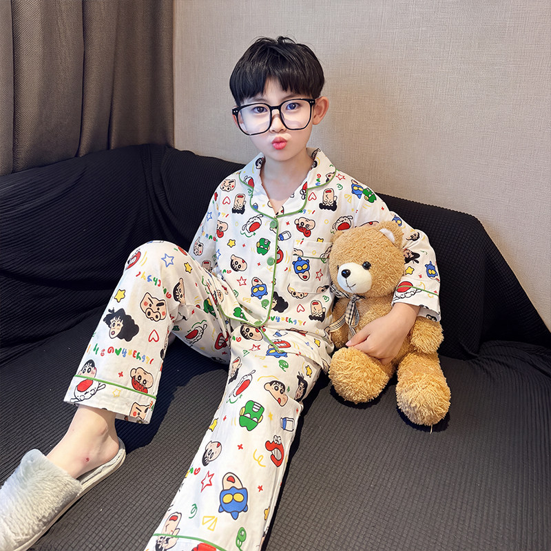 睡衣男孩云朵棉春秋季长袖冬天男童深蓝色男童冬天长袖潮宽松儿童