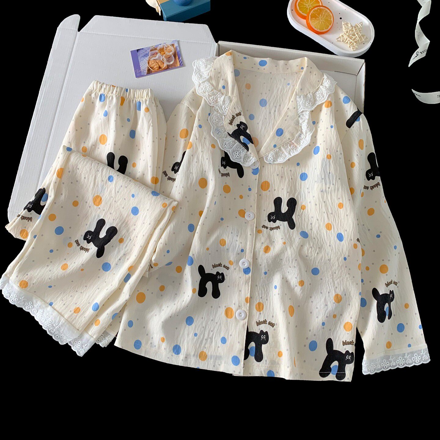 睡衣夏季女孩三岁新款潮儿童空调服春秋季长袖娃娃领冬薄款云朵棉