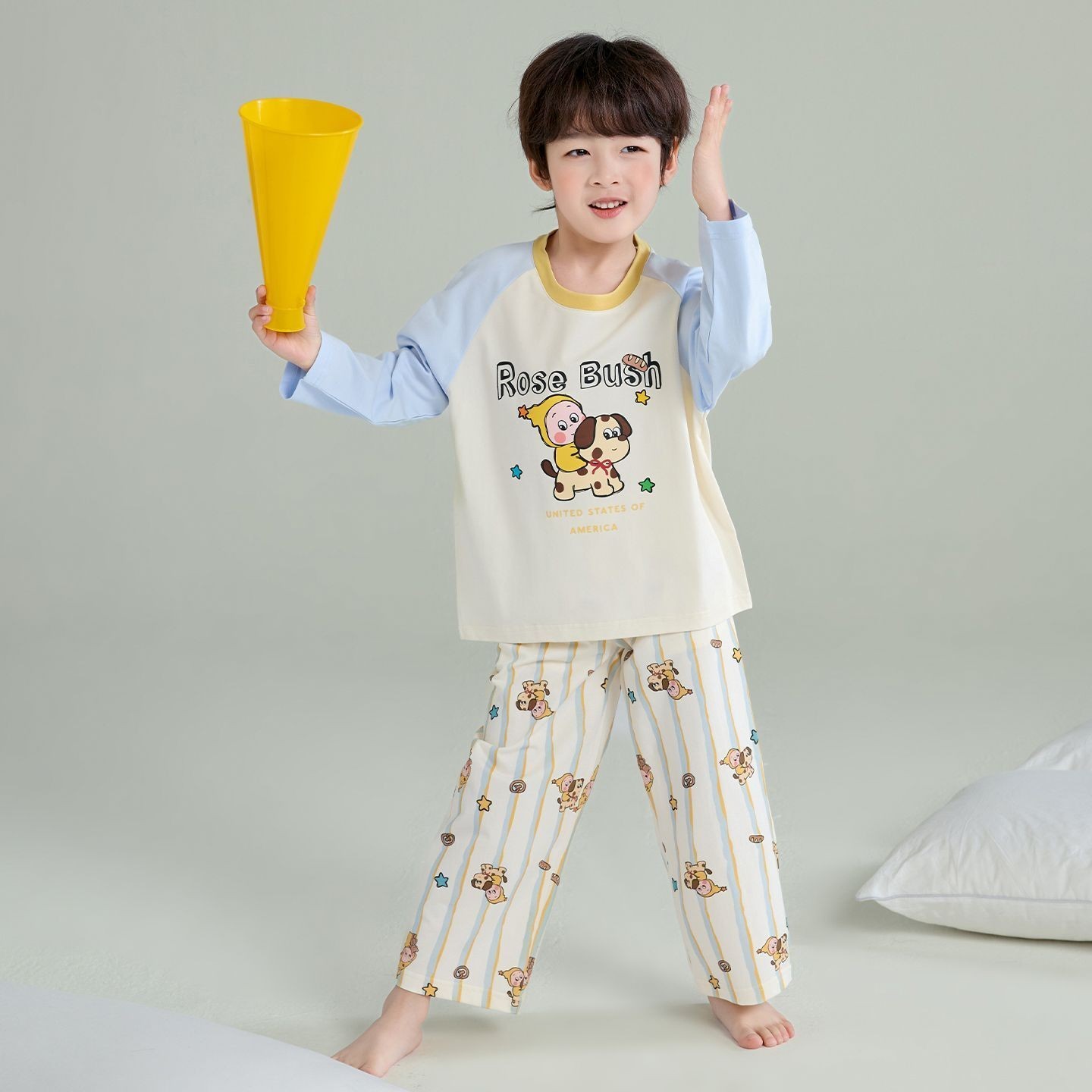 睡衣男孩春秋季长袖学生小狗空调服冬天八岁十四两姐姐初中生儿童
