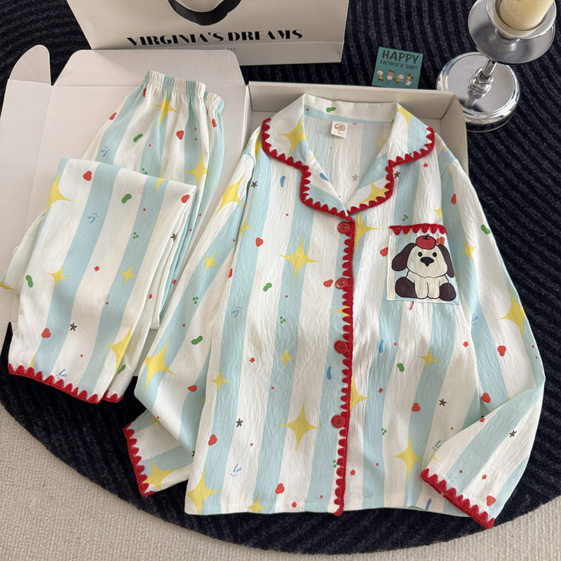 睡衣女孩春秋季长袖云朵棉五周岁十三潮空调服冬天生日狗八岁儿童