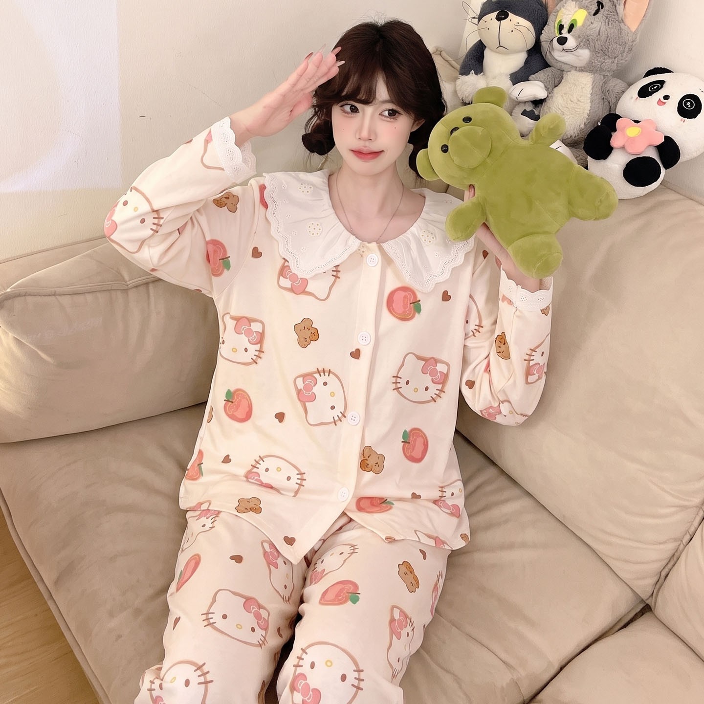 睡衣女款女孩青少年儿童冬云朵棉春秋季空调服长袖薄款卡通春外穿