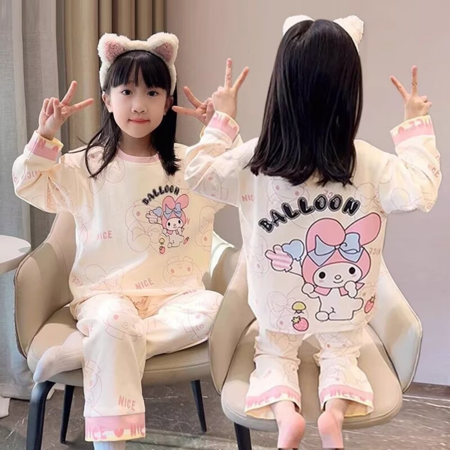 睡衣女孩春秋季长袖十四潮七周岁套装初中生冬天空调服可爱狗儿童