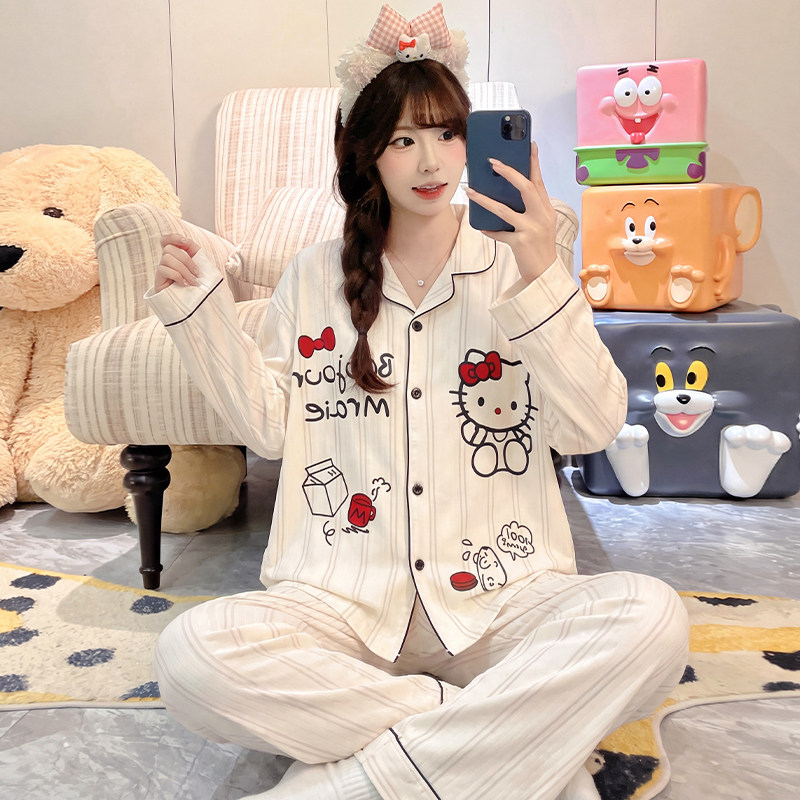 十三岁儿童睡衣女童春秋季冬纯棉可爱图案女孩长袖睡裤十二家居服