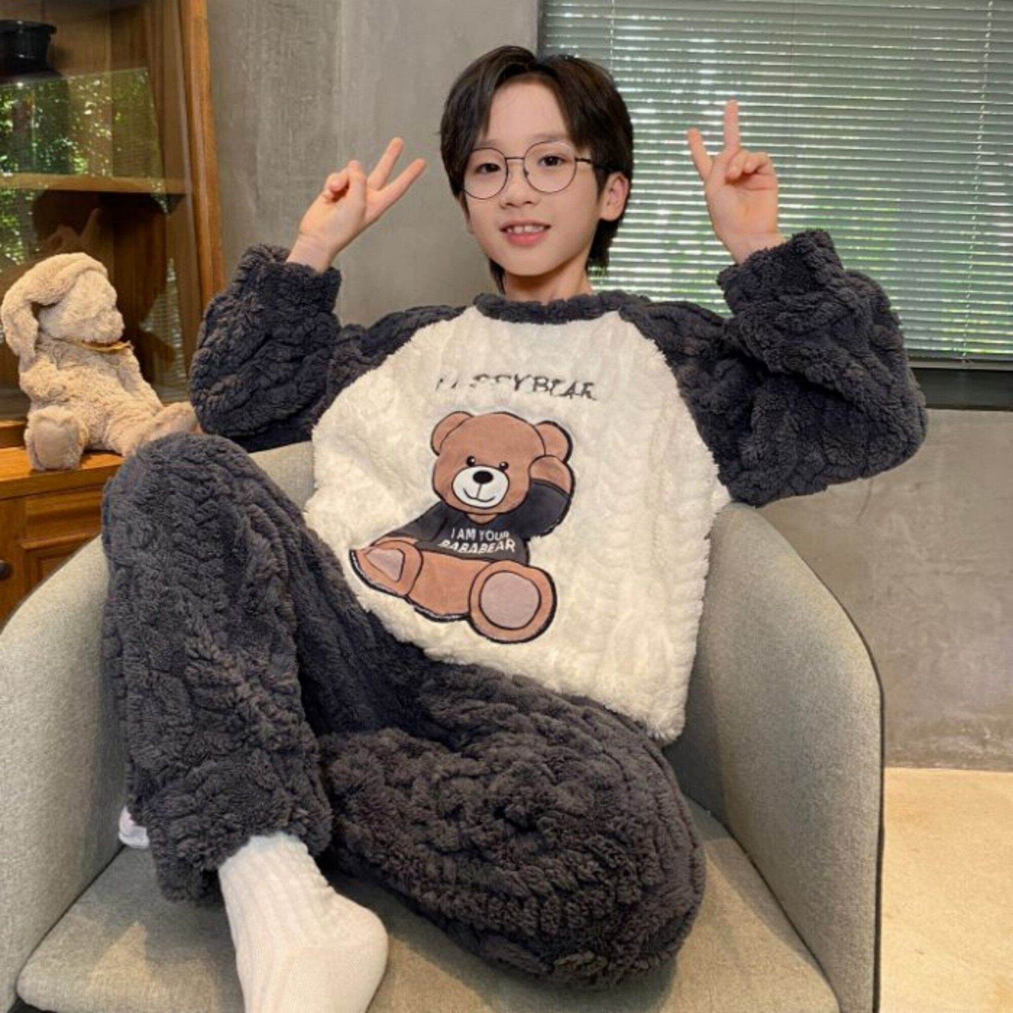 女童秋冬款珊瑚绒加厚九冬季儿童法兰绒大爱心女孩胖学生姐妹睡衣