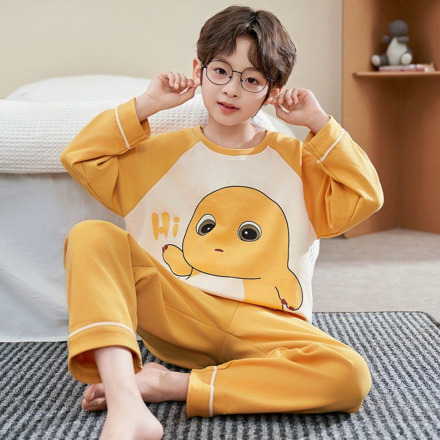 儿童睡衣纯棉长袖男童好看的圆领潮冬天动漫空调服十三男孩春秋季