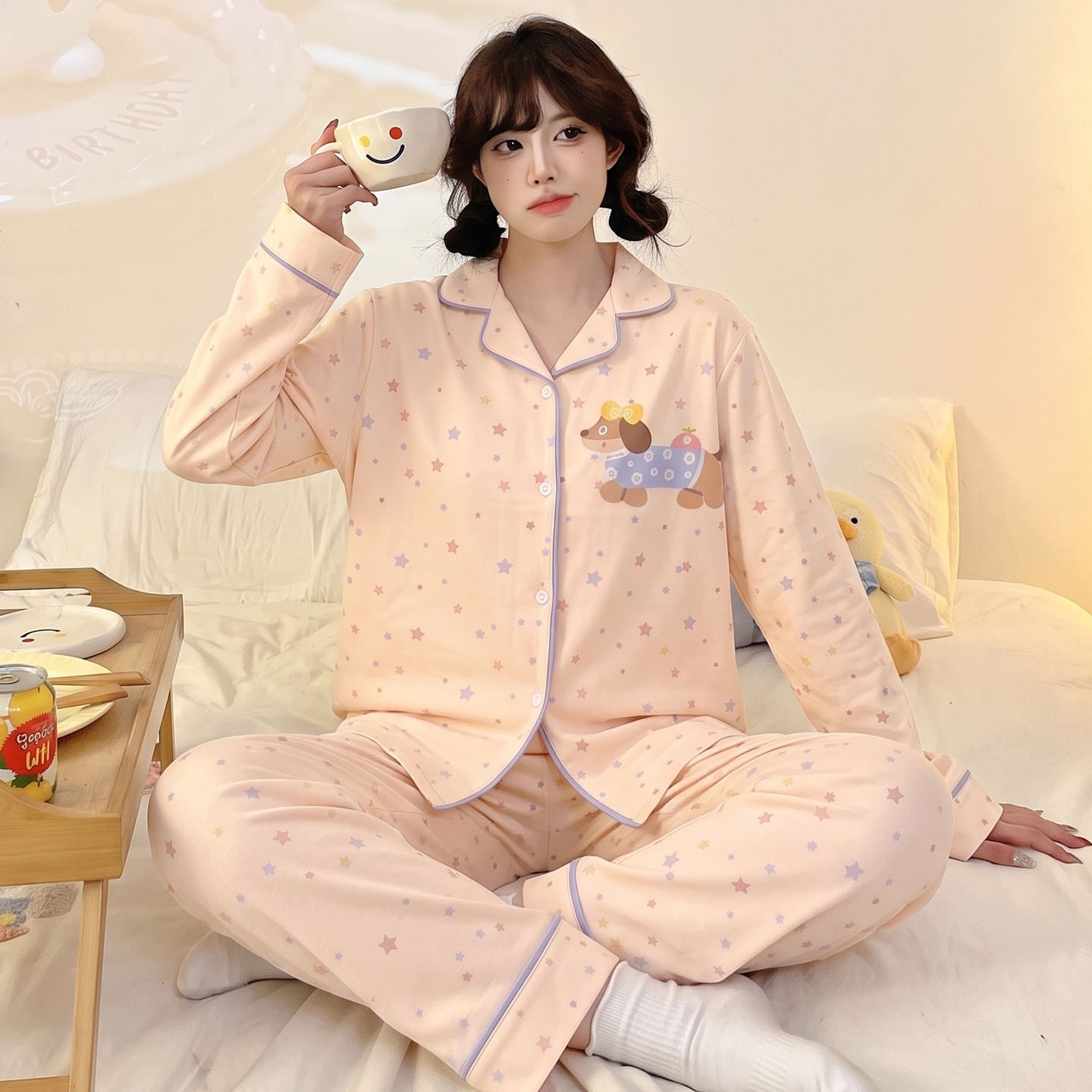 睡衣女款女孩十六空调房儿童薄款长袖空调服冬生日狗春秋季云朵棉