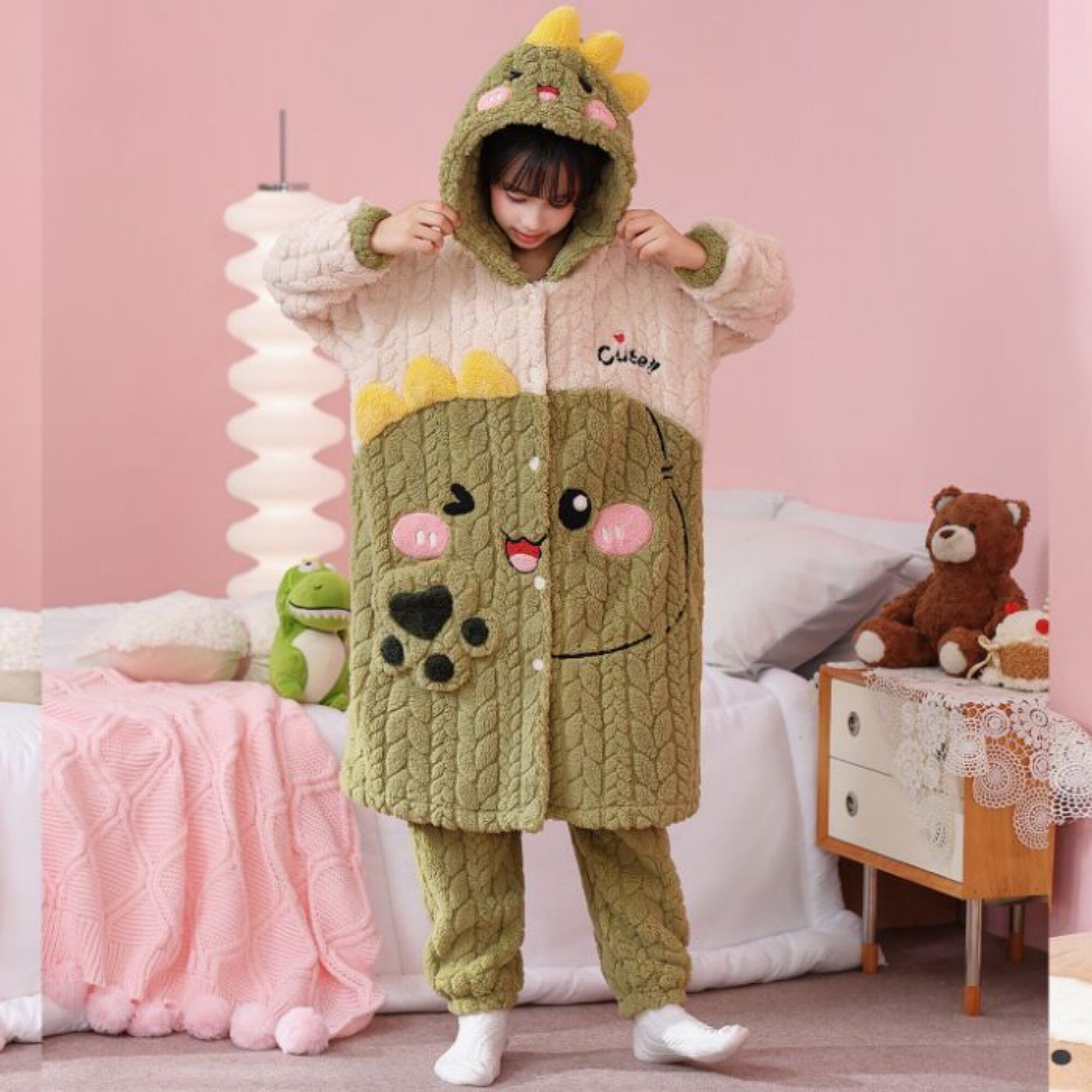 儿童睡衣女童空调服珊瑚绒女孩加绒秋冬款冬季小兔子加厚卡通小学