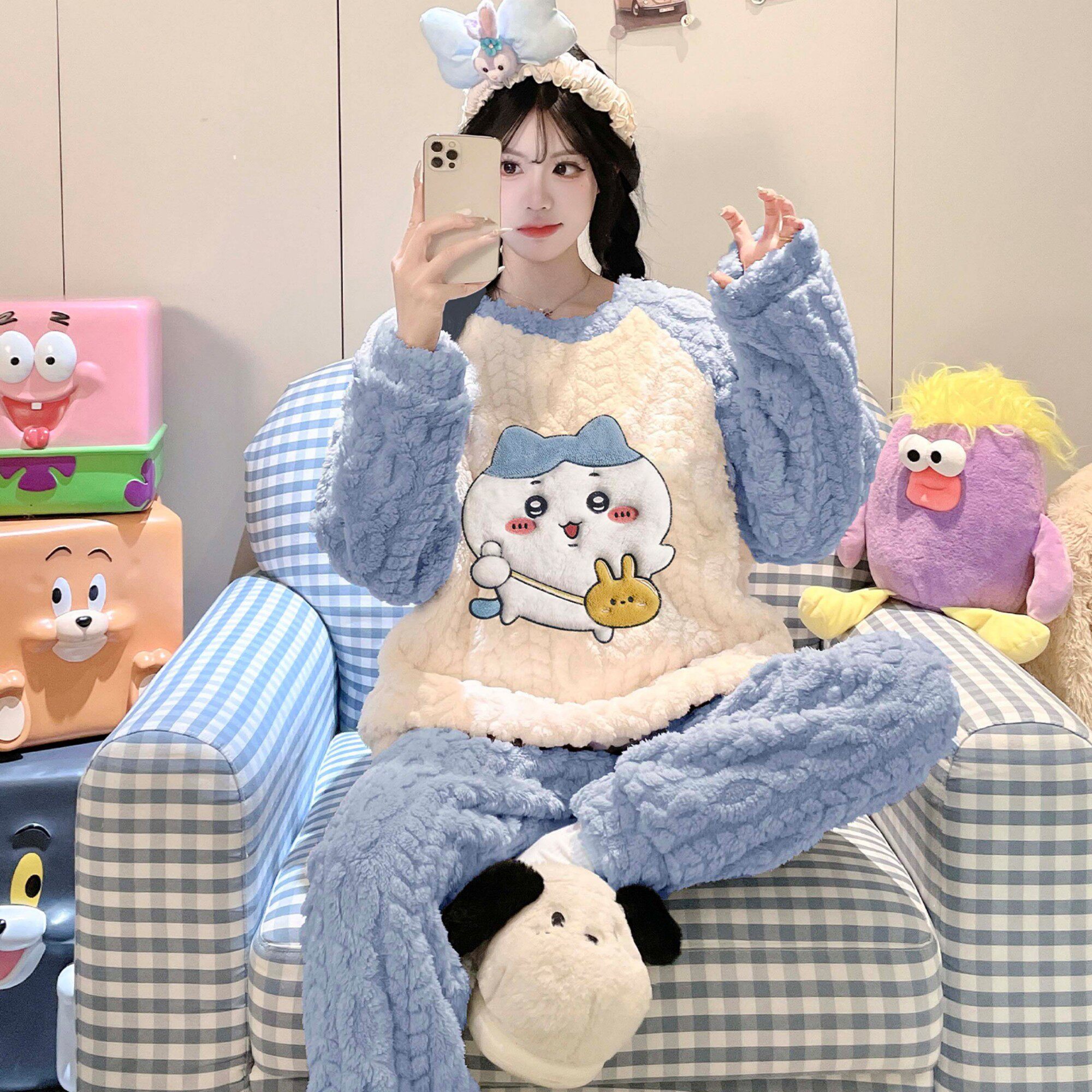 女童睡衣秋冬款珊瑚绒加厚十五周岁纽扣提花绒冬季儿童女孩深蓝色