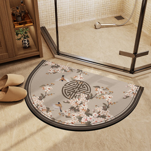 新中式浴室门口软硅藻泥吸水垫卫生间防滑地垫半圆形脚垫速干地毯