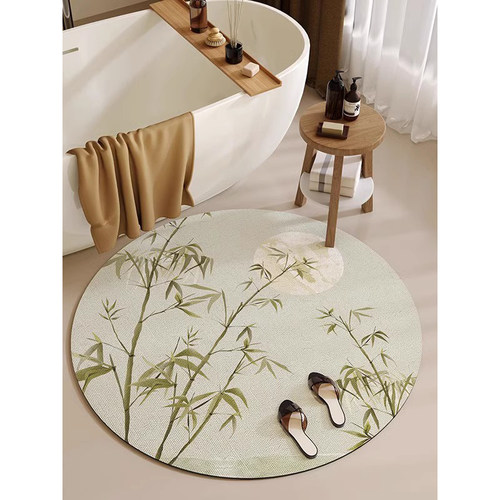 新中式圆形矽藻泥吸水凉垫化妆室门口地毯防滑家用浴室地垫速干脚