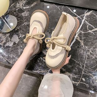 棉麻透气2025日系大头娃娃 镂空洞洞鞋 进口森系学院风网鞋 女夏季