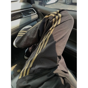 07qwer黑色条纹裤子男夏季薄款美式运动休闲裤直筒垂感速干