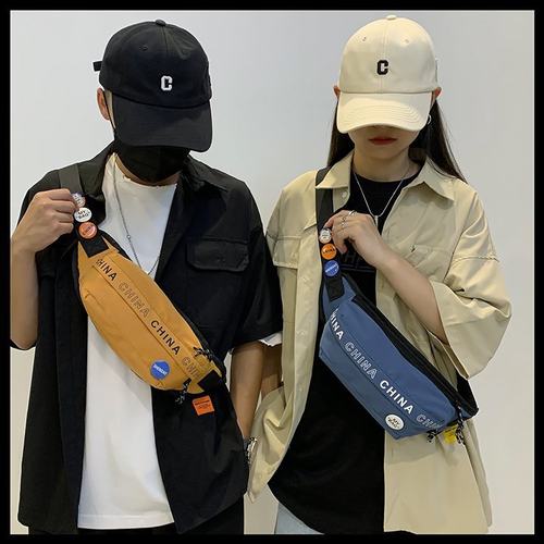 进口男士斜挎包小众设计胸包潮牌挎包ins腰包女单肩包休闲挎包