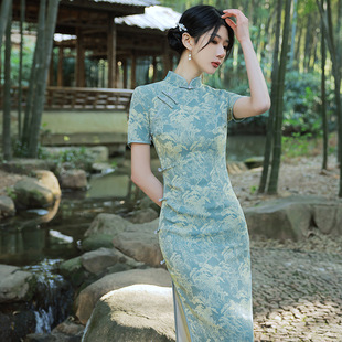 高级感优 复古民国风长款 进口绿色旗袍2025年改良少女夏季 年轻款