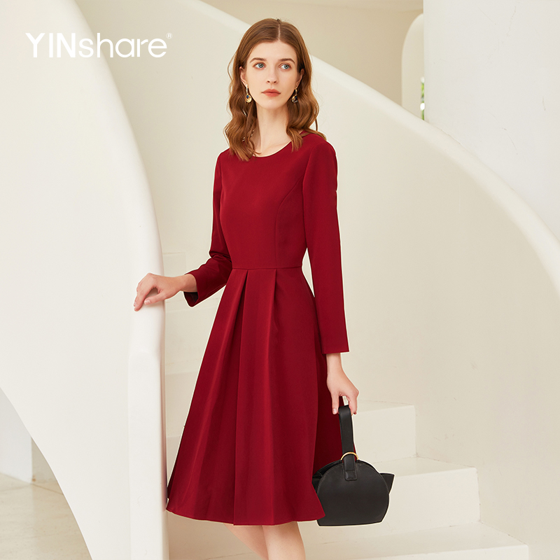 映想红色气质礼服连衣裙