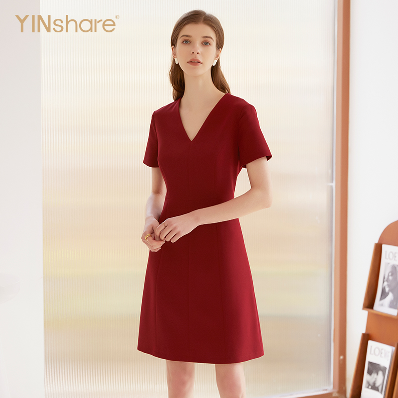 映想短袖小红裙气质连衣裙