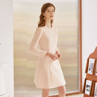 映想秋冬季 连衣裙 淑女气质礼服裙粉色长袖