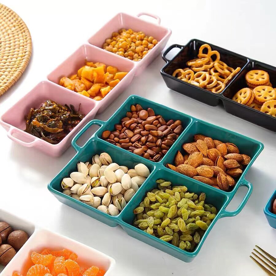 北欧小吃碟ktv干果盘商用四宫格盘网红客厅水果盘陶瓷火锅拼盘