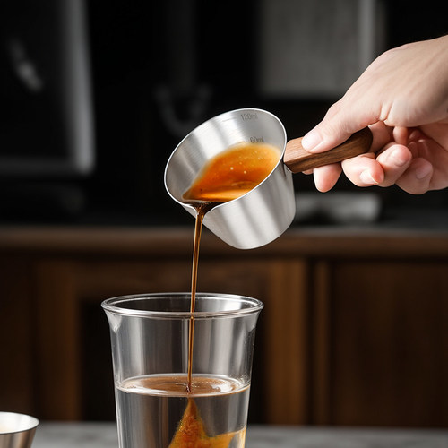 咖啡萃取杯304不锈钢量杯浓缩接液带刻度意式咖啡机盎司木柄奶盅