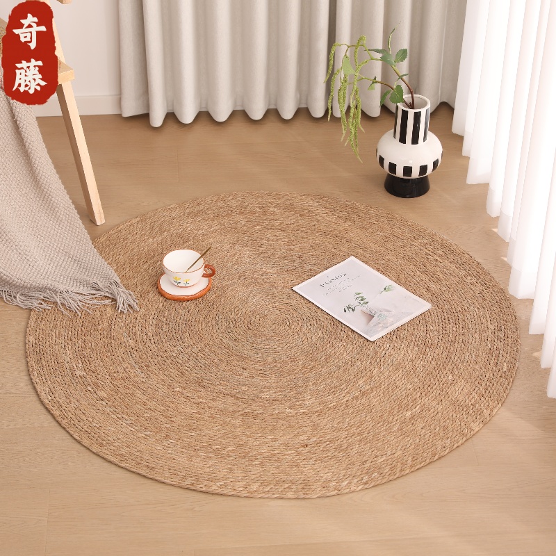 奇藤客厅阳台草编垫手工编织地毯
