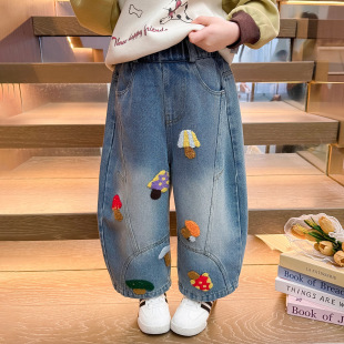 女童裤子2026新款春秋季洋气儿童春装休闲牛仔裤女孩女宝宝弯刀裤