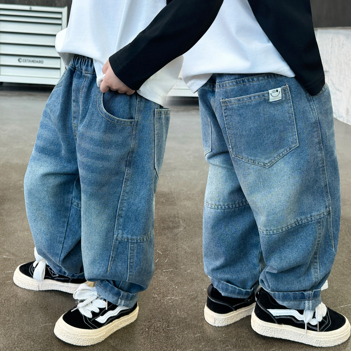 男童秋季新款牛仔长裤中小童宽松美式阔腿裤儿童洋气休闲直筒长裤