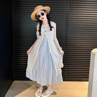 女童夏日海边度假穿搭2026新款大童波西米亚套装罩衫吊带裙两件套