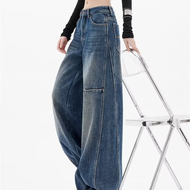 美式复古阔腿牛仔裤女春秋大码