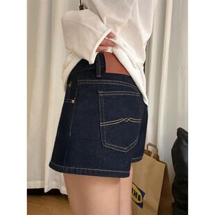深蓝色牛仔短裤女夏季新款胖妹妹mm高腰显瘦a字热裤适合胯大腿粗