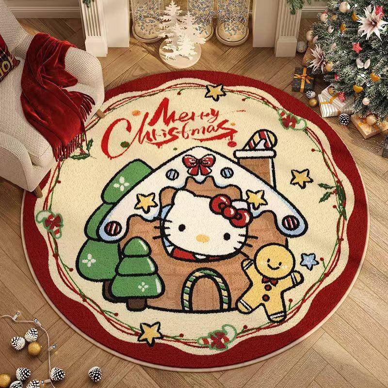 圣诞节hellokitty客厅节日氛围感装饰圆形地毯圣诞树布置陈列地垫