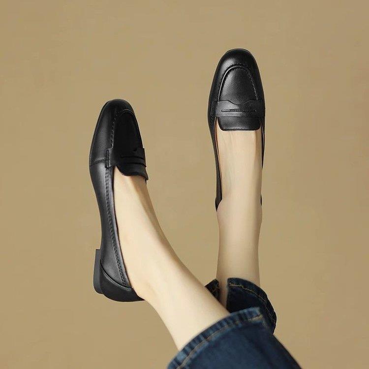小皮鞋女单鞋女平底2023春秋季新款奶奶鞋时尚百搭软底豆豆鞋
