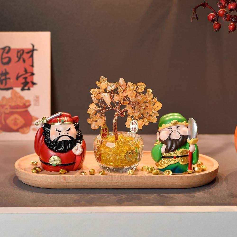 黄水晶发财树财神爷摆件入户玄关工位招财办公室玄学桌面装饰礼物