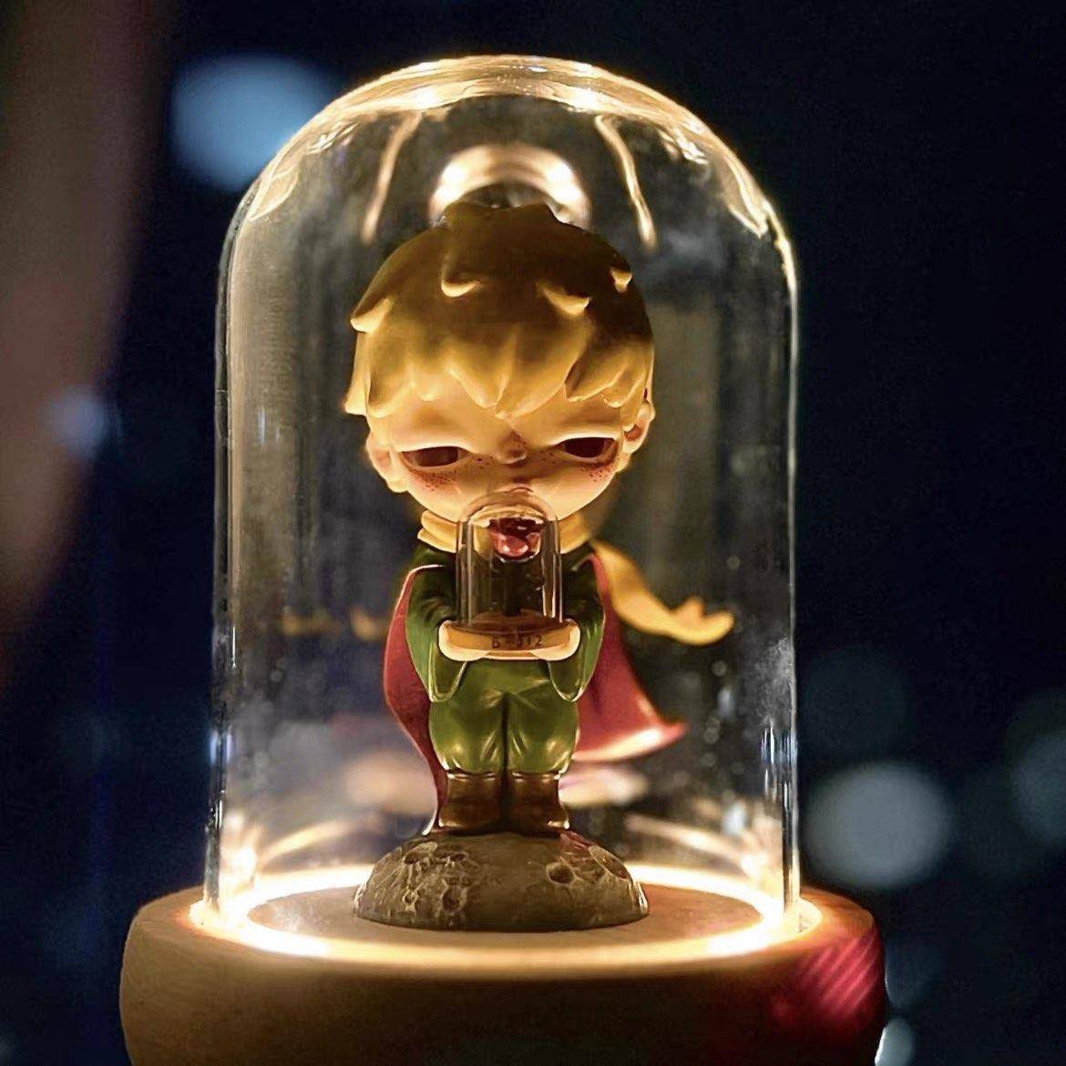 盲盒手办展示盒带灯小王子玫瑰泡泡玛特收纳盒桌面摆件透明玻璃罩