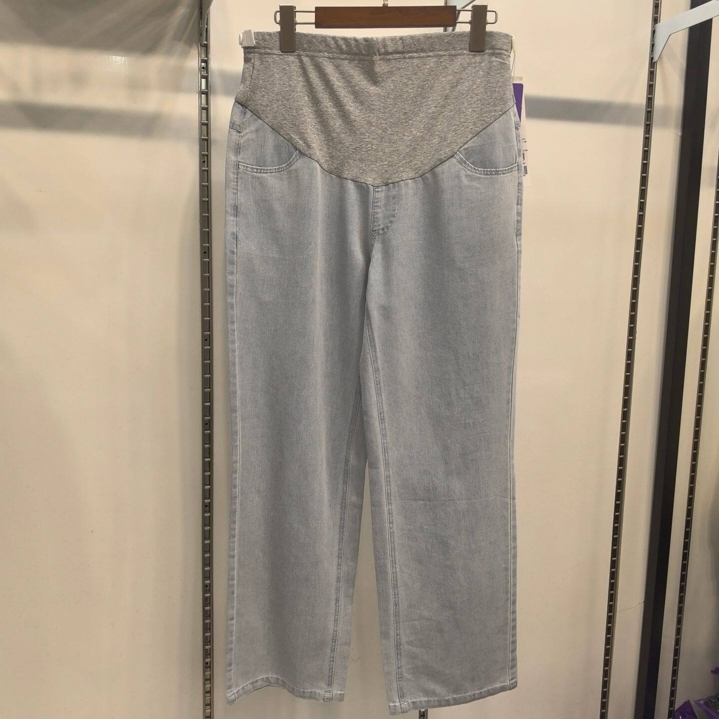 孕之彩春夏款莱赛尔九分孕妇裤宽松直筒托腹牛仔裤凉感柔软轻薄