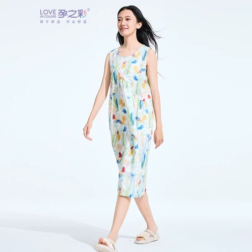 孕之彩夏装纯棉无袖孕妇连衣裙