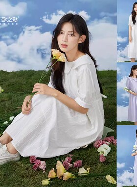 孕之彩夏装纯棉孕妇短袖长裙过膝连衣裙森女系孕妇装YWQ262200