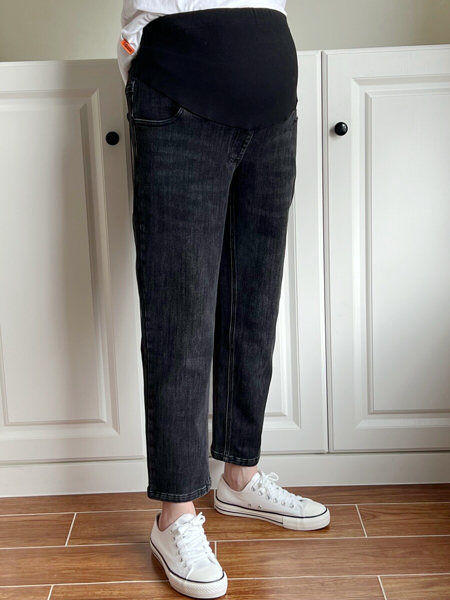 孕之彩秋冬孕妇裤加厚薄绒软牛仔直筒裤宽松高腰托腹裤YWK21820