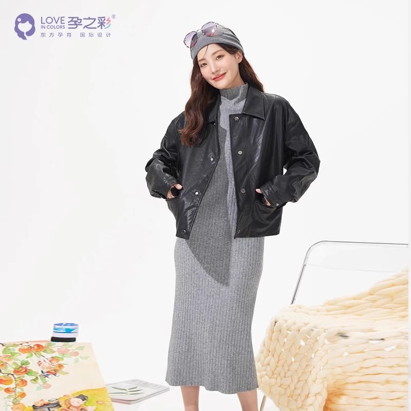 孕之彩秋冬修身长裙毛衣