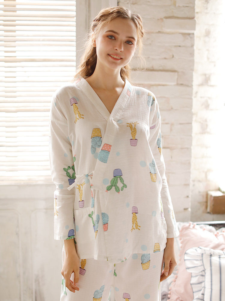 梦蜜春夏纯棉纱布哺乳月子服孕产妇睡衣仙人掌和服薄款日系家居服