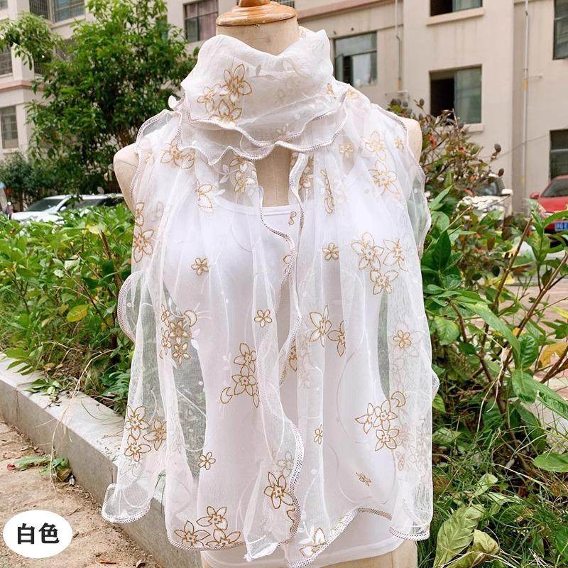 围脖女新款印花围巾妈妈护颈时尚保暖长纱巾荷叶边跳舞披肩小丝巾
