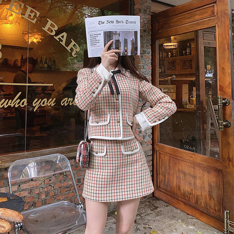 贵气英伦蝴蝶结羊毛套装