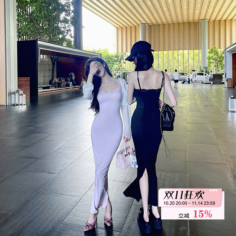 bear熊熊屋【JI致自信】Skim*卡戴珊弹力蕾丝边吊带长裙两色