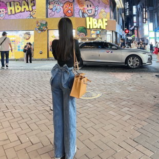 熊熊屋 刘亦菲同款 立体蝴蝶结高腰阔腿牛仔裤 蝴蝶牛仔