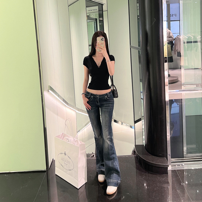 bear熊熊屋【低腰辣妹】迷人腰窝 低腰直筒微喇牛仔裤女夏 显腿长