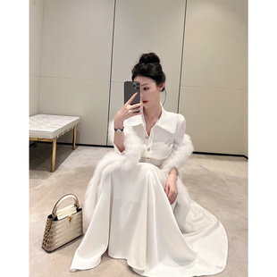 大裙摆长裙套装 温柔纯欲气质翻领七分袖 韩女白月光 熊熊屋