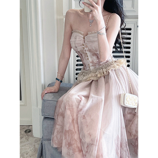 网纱印花抽褶花边抹胸用量巨大四层纱裙 重工款 熊熊屋 出水芙蓉