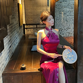 熊熊屋 旗袍 丝光缎盘扣刺绣收腰妩媚中式 古风美人 私人订制