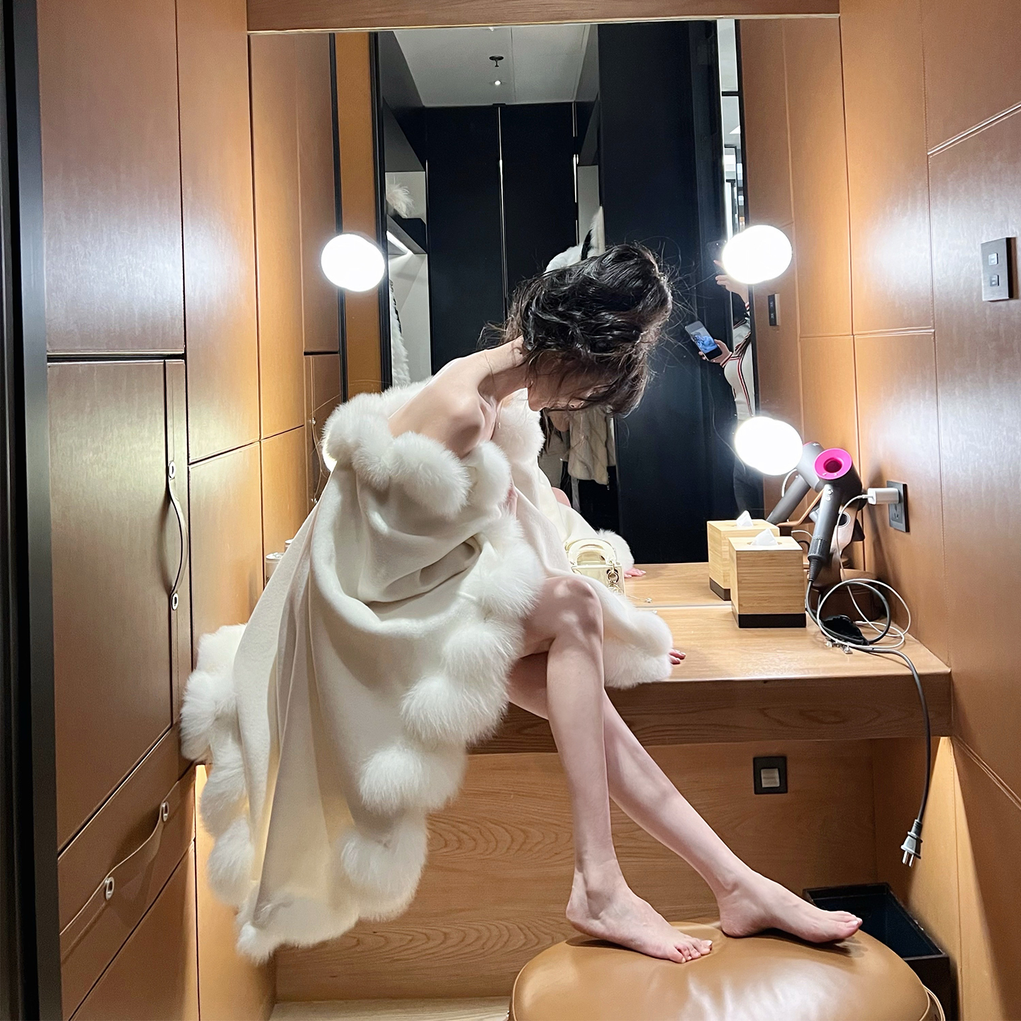 【人间妲己】耗料1.5米800g澳洲羊毛近9米狐狸毛双面尼大衣斗篷