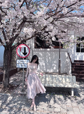熊熊【樱花树下】私服3K＋九分袖镂空蕾丝上衣双层雪纺半裙套装夏